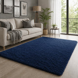 Navy Shaggy Rug Faux Fur Anti Slip Soft Fluffy