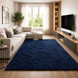 Navy Shaggy Rug Faux Fur Anti Slip Soft Fluffy