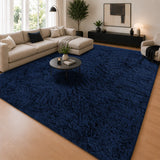 Navy Shaggy Rug Faux Fur Anti Slip Soft Fluffy