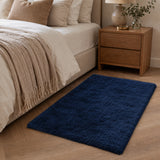 Navy Shaggy Rug Faux Fur Anti Slip Soft Fluffy