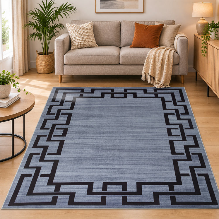Greeky Area Rug for Living Room Slate Grey & Black