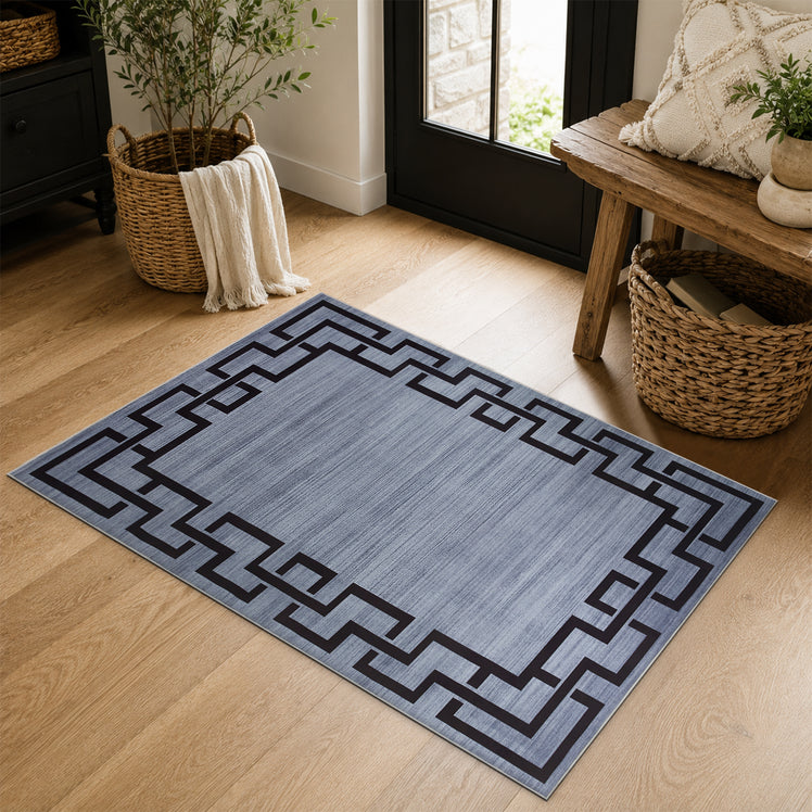 Greeky Area Rug for Living Room Slate Grey & Black
