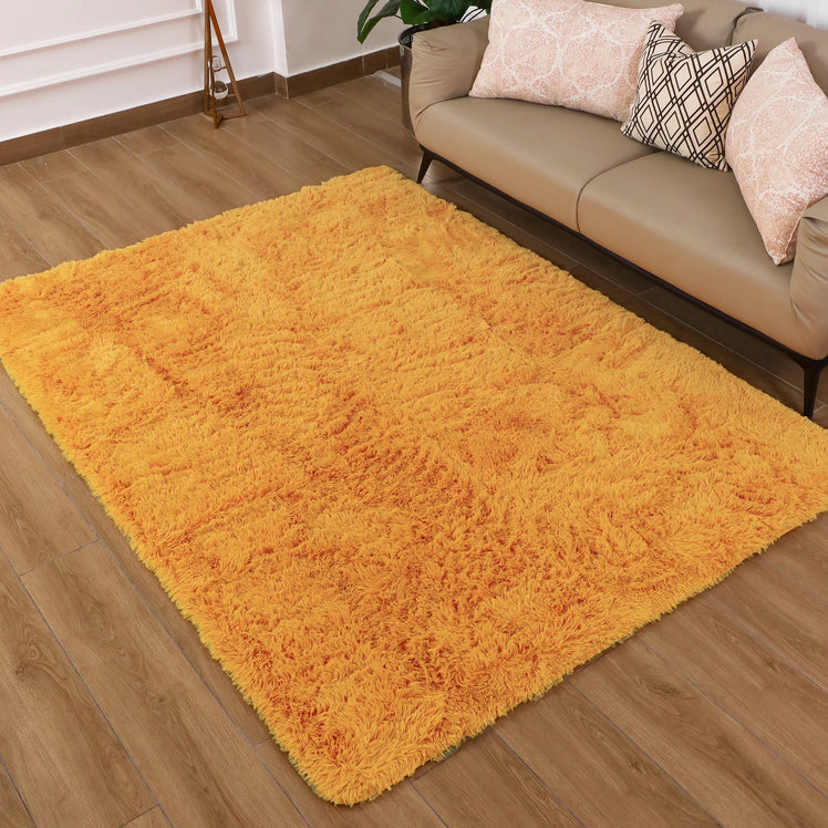 Ochre Shaggy Rug Faux Fur Anti Slip Soft Fluffy