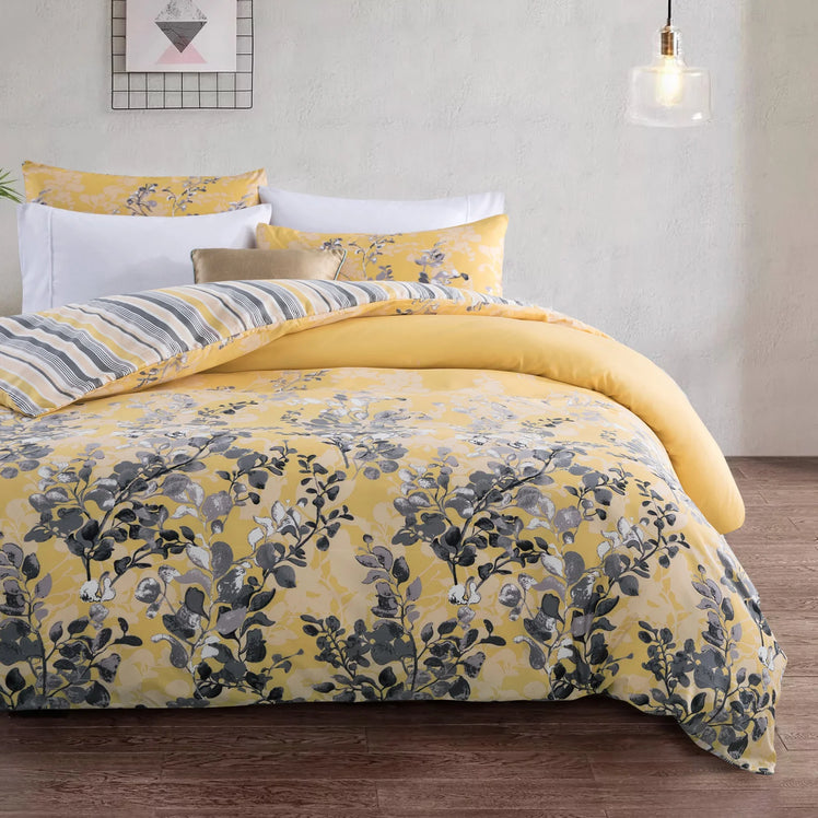 Blossom Printed Duvet Cover Set Ochre