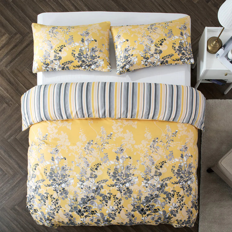 Blossom Printed Duvet Cover Set Ochre