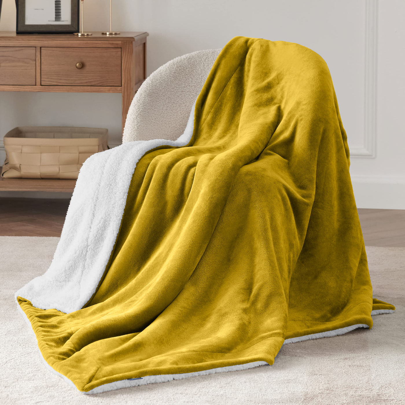 Ochre Sherpa Throw Blanket