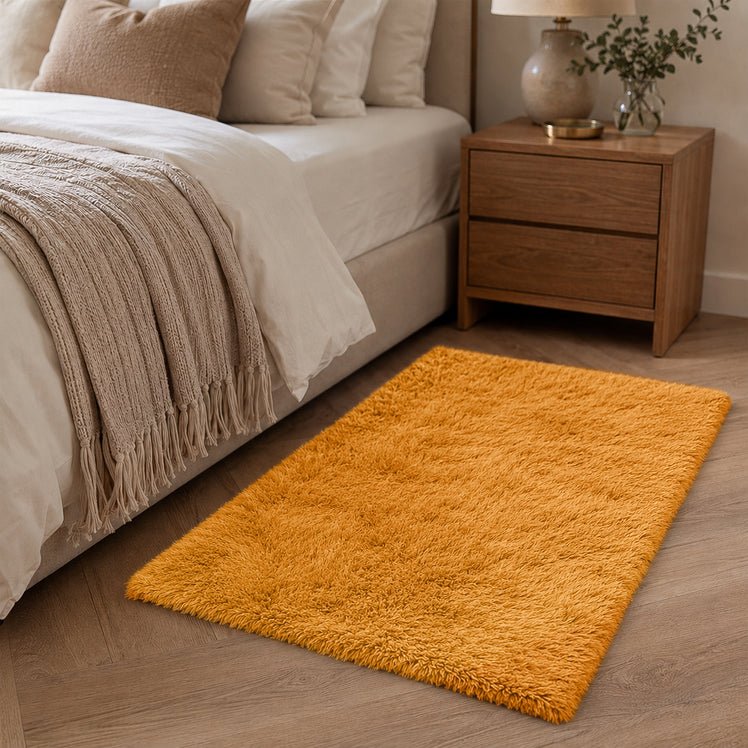 Ochre Shaggy Rug Faux Fur Anti Slip Soft Fluffy