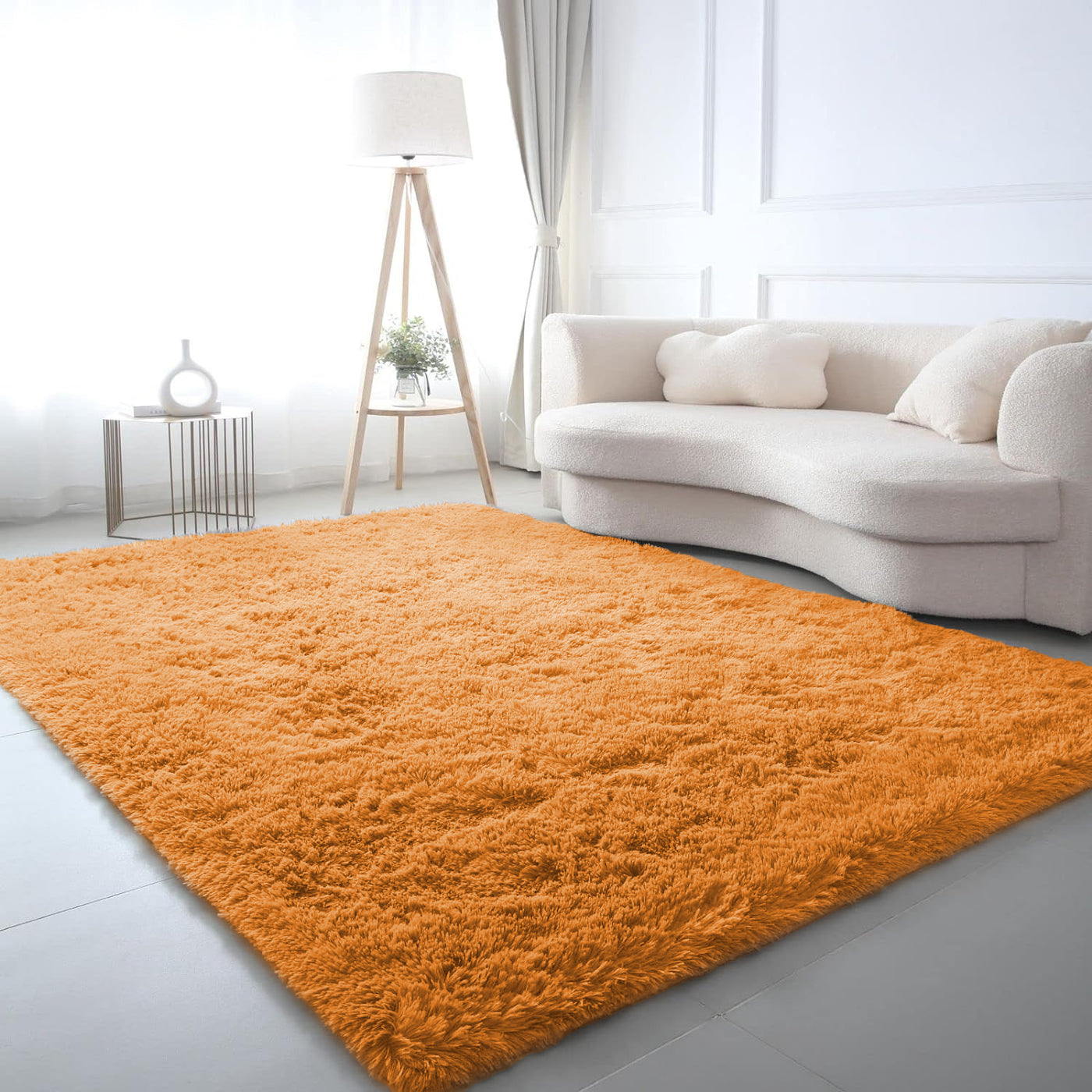 Ochre Shaggy Rug Faux Fur Anti Slip Soft Fluffy