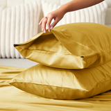 Satin Silk Pillowcases Pair Ochre