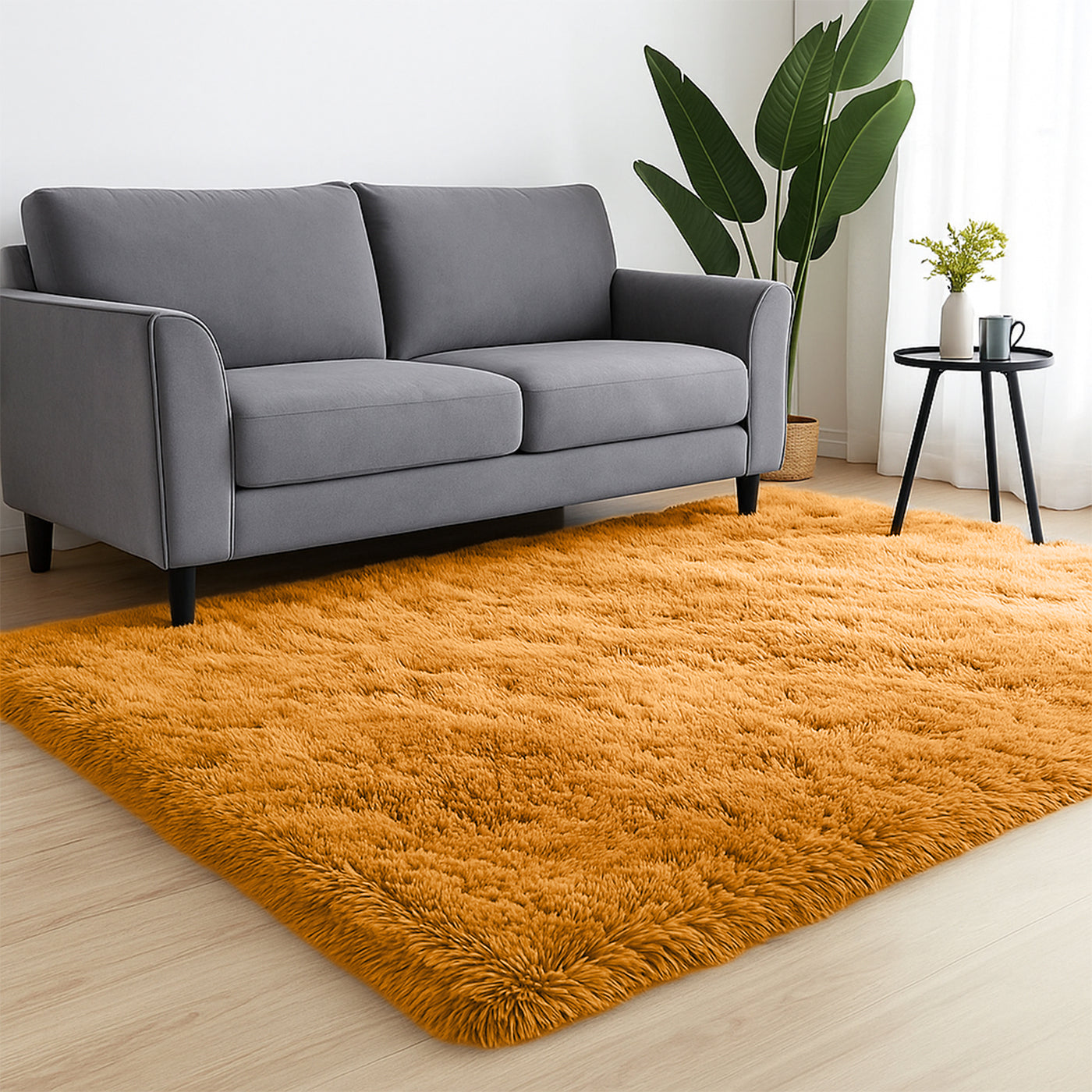 Ochre Shaggy Rug Faux Fur Anti Slip Soft Fluffy