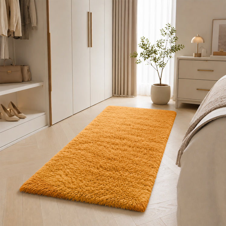 Ochre Shaggy Rug Faux Fur Anti Slip Soft Fluffy