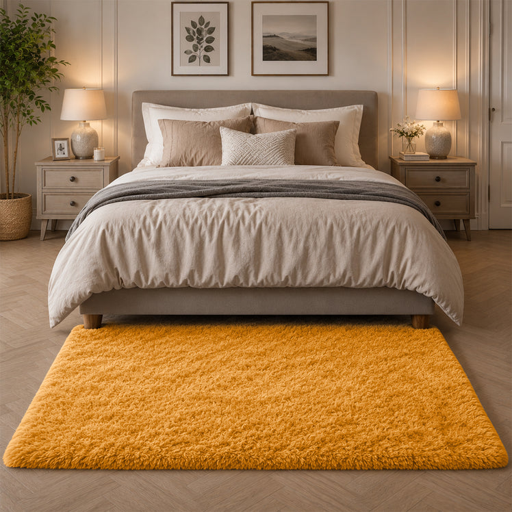 Ochre Shaggy Rug Faux Fur Anti Slip Soft Fluffy