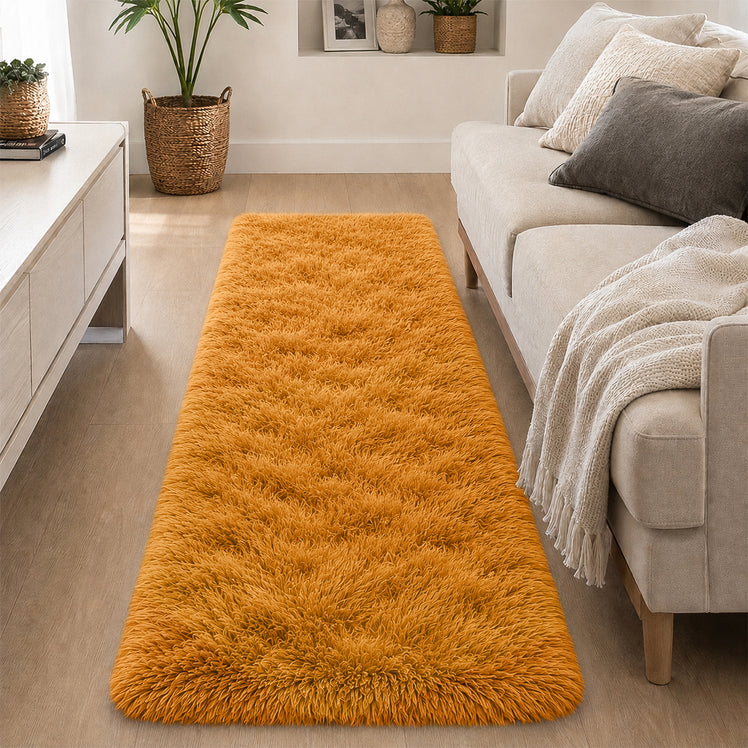 Ochre Shaggy Rug Faux Fur Anti Slip Soft Fluffy
