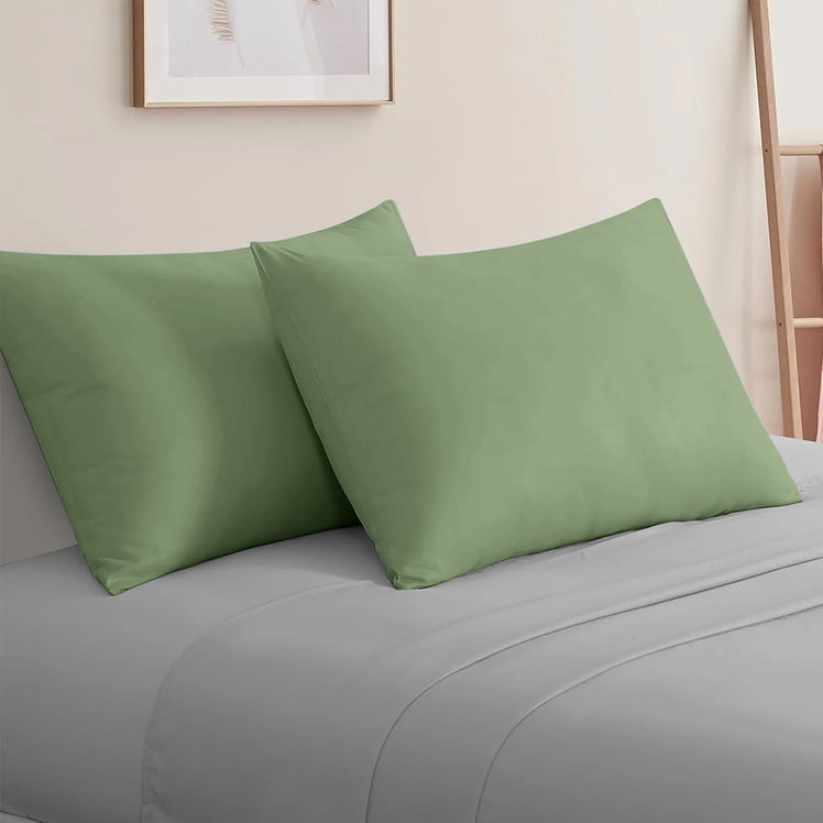Olive Green Pillow Cases Plain Pair