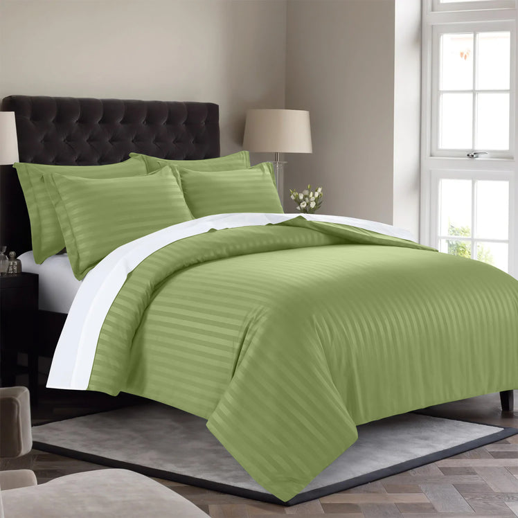 Stripe Olive Green Duvet Cover Set With Pillowcases