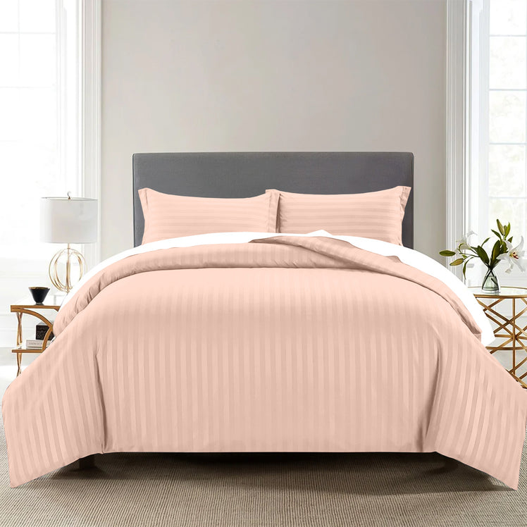 Stripe Peach Duvet Cover Set With Pillowcases