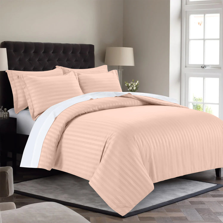 Stripe Peach Duvet Cover Set With Pillowcases