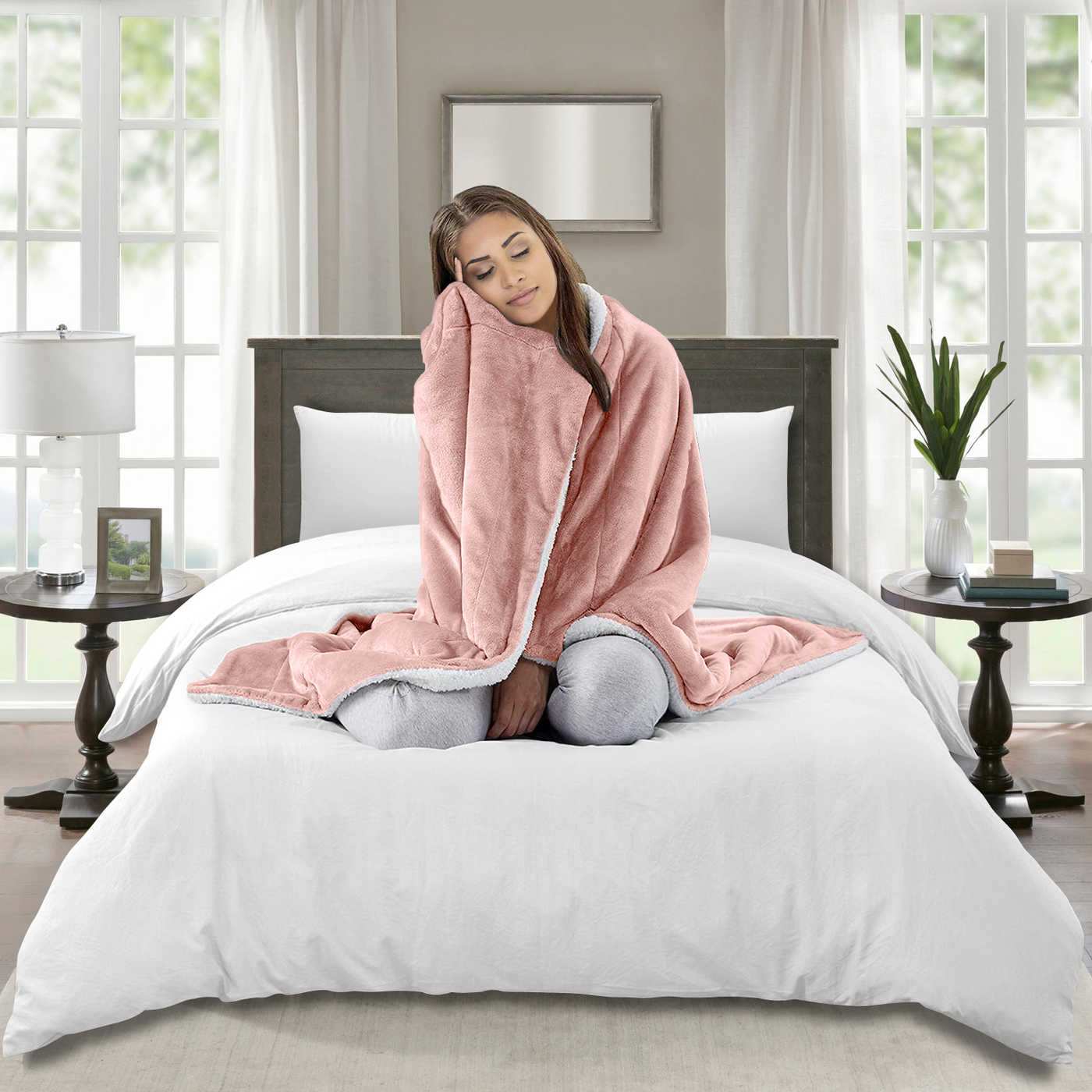 Sherpa Fleece Throw Blanket Single, Double, King