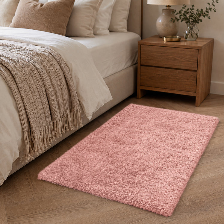 Pink Shaggy Rug Faux Fur Anti Slip Soft Fluffy