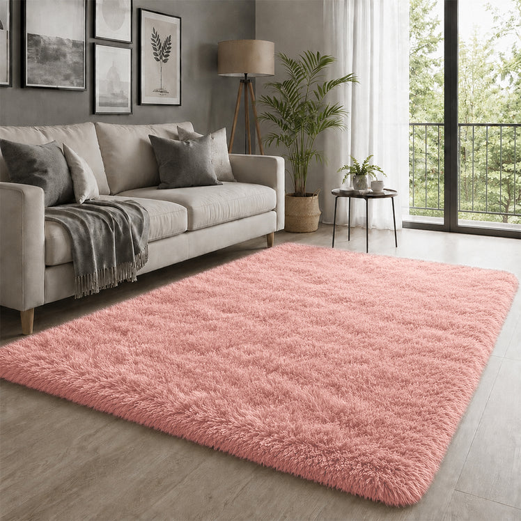 Pink Shaggy Rug Faux Fur Anti Slip Soft Fluffy