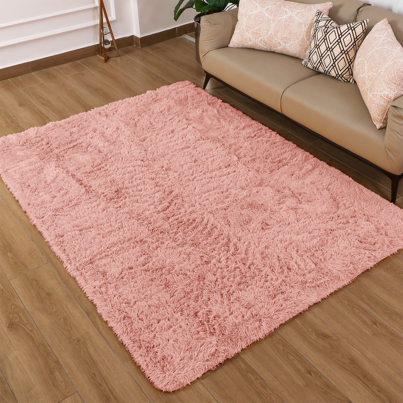Pink Shaggy Rug Faux Fur Anti Slip Soft Fluffy