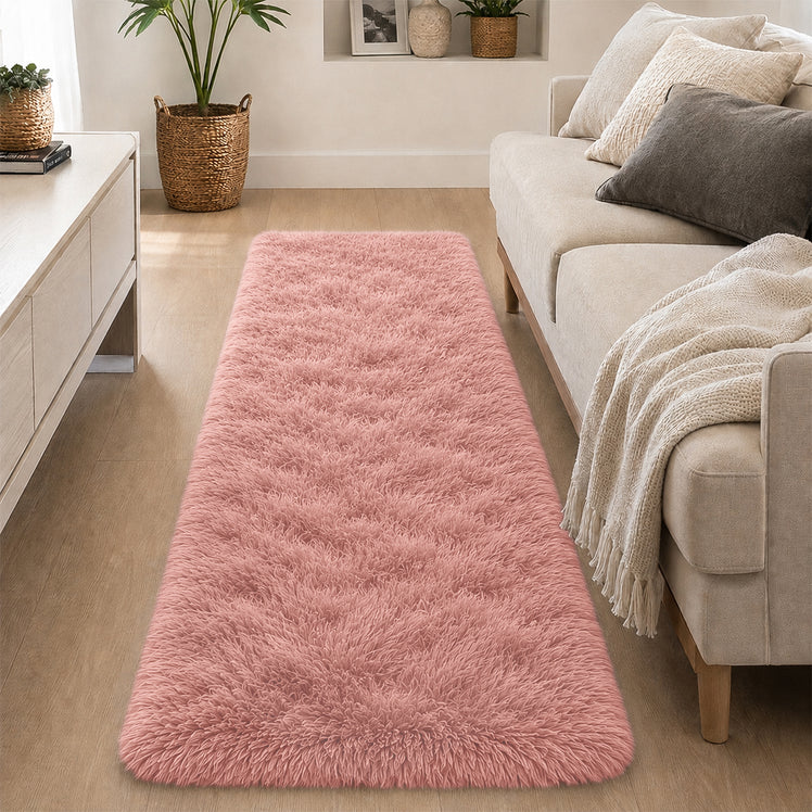 Pink Shaggy Rug Faux Fur Anti Slip Soft Fluffy