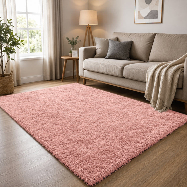 Pink Shaggy Rug Faux Fur Anti Slip Soft Fluffy