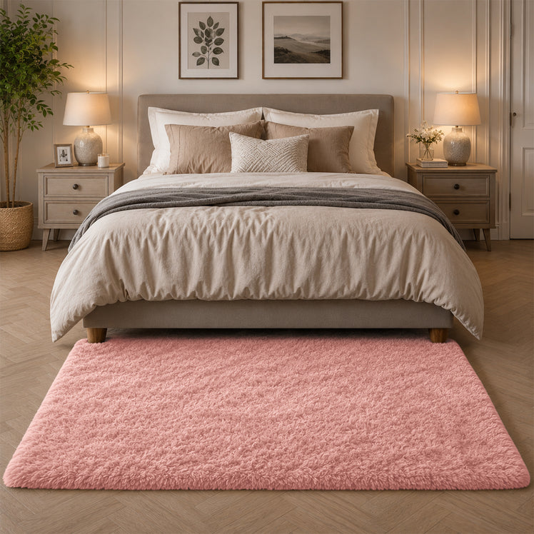 Pink Shaggy Rug Faux Fur Anti Slip Soft Fluffy