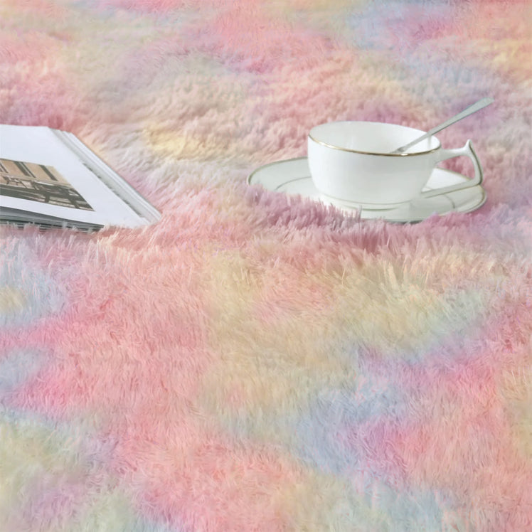 Faux Fur Anti Slip Soft Plush Shaggy Rug Rainbow