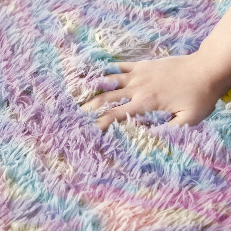 Faux Fur Anti Slip Soft Plush Shaggy Rug Rainbow