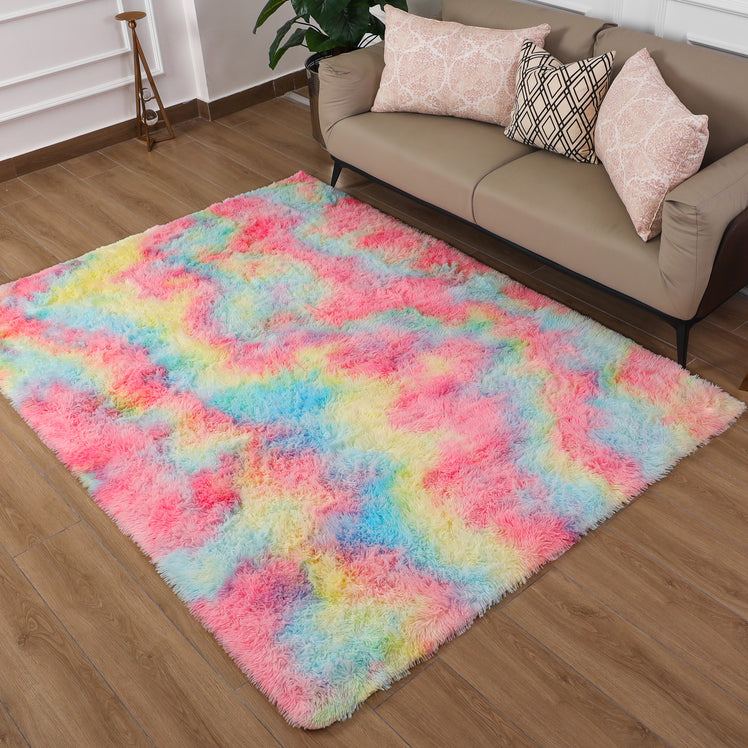Faux Fur Anti Slip Soft Plush Shaggy Rug Rainbow