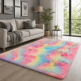 Faux Fur Anti Slip Soft Plush Shaggy Rug Rainbow