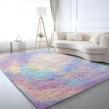 Faux Fur Anti Slip Soft Plush Shaggy Rug Rainbow