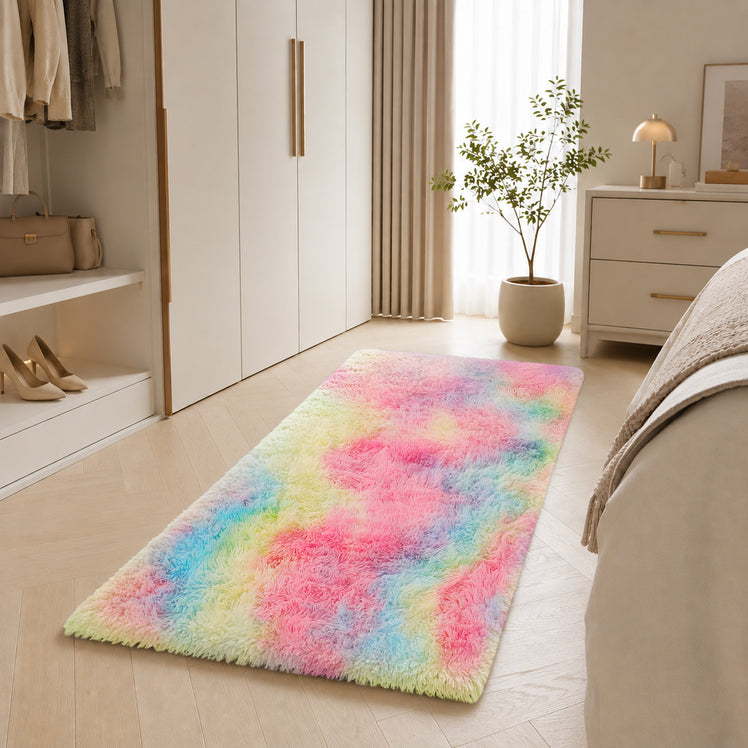 Faux Fur Anti Slip Soft Plush Shaggy Rug Rainbow