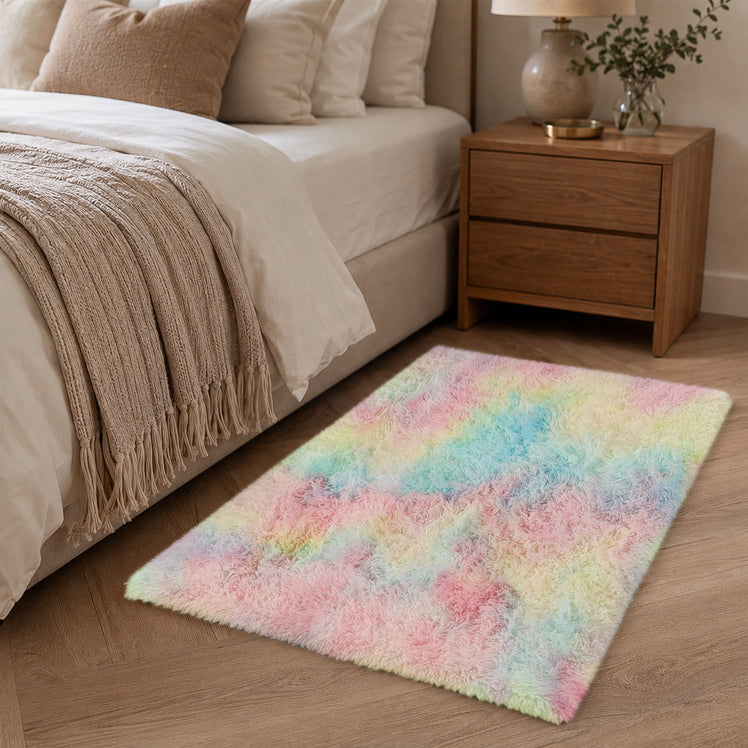Faux Fur Anti Slip Soft Plush Shaggy Rug Rainbow