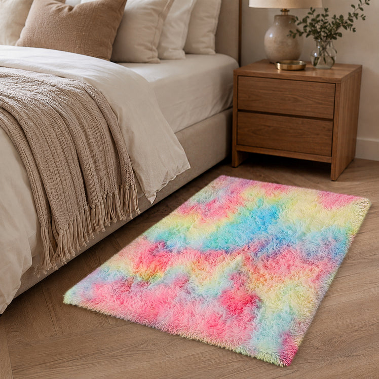 Faux Fur Anti Slip Soft Plush Shaggy Rug Rainbow