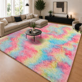 Faux Fur Anti Slip Soft Plush Shaggy Rug Rainbow