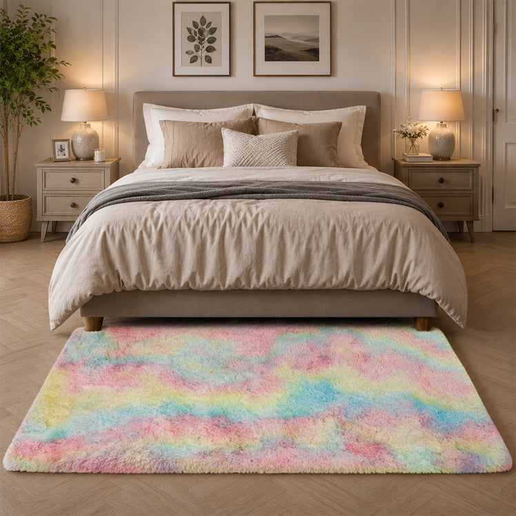 Faux Fur Anti Slip Soft Plush Shaggy Rug Rainbow