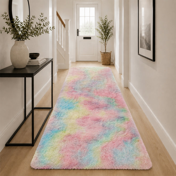 Faux Fur Anti Slip Soft Plush Shaggy Rug Rainbow