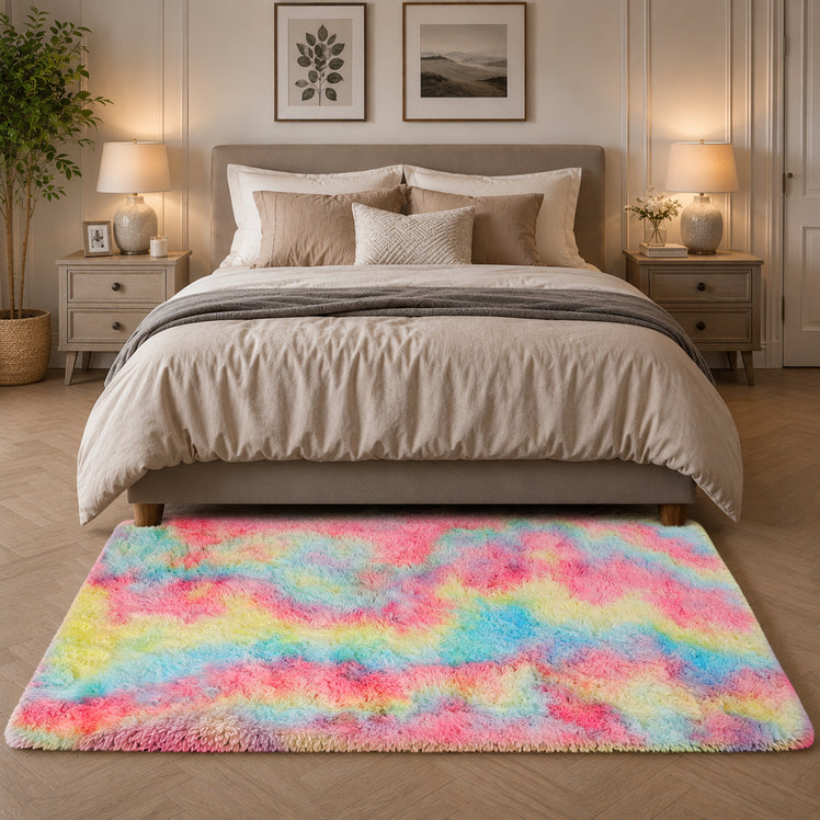 Faux Fur Anti Slip Soft Plush Shaggy Rug Rainbow