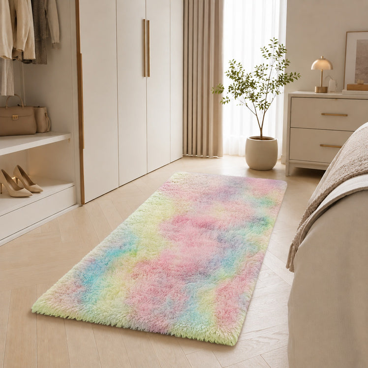 Faux Fur Anti Slip Soft Plush Shaggy Rug Rainbow