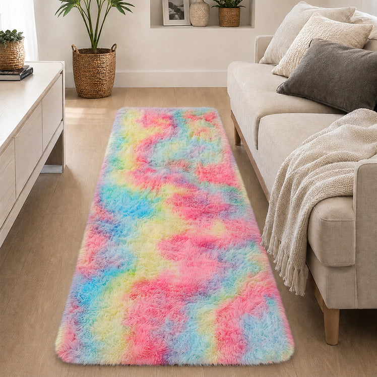 Faux Fur Anti Slip Soft Plush Shaggy Rug Rainbow
