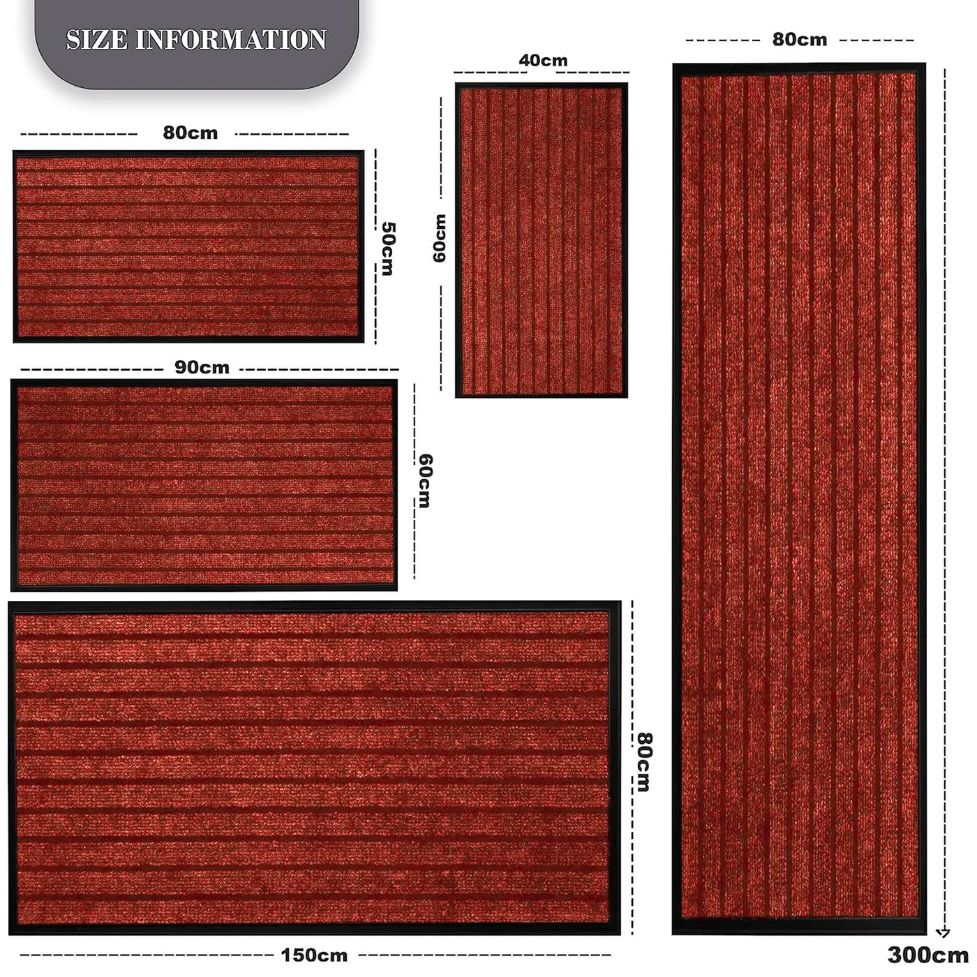 Floor Mats Extra Long Washable Anti Slip Burgundy