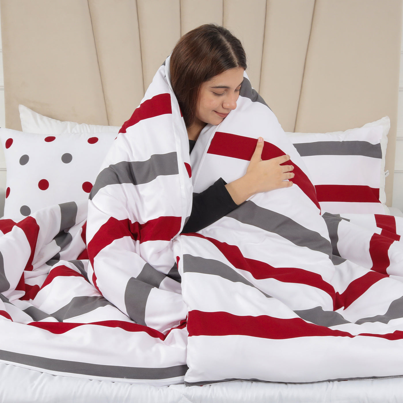 Striped Printed Duvet Cover Maroon