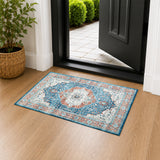 Persian Heriz Medallion Washable Rug – Turquoise & Terracotta