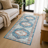 Persian Heriz Medallion Washable Rug – Turquoise & Terracotta