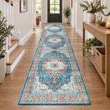 Persian Heriz Medallion Washable Rug – Turquoise & Terracotta
