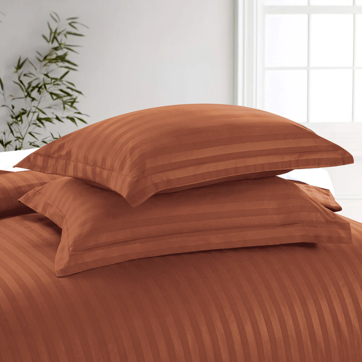 Stripe Rust Duvet Cover Set With Pillowcases