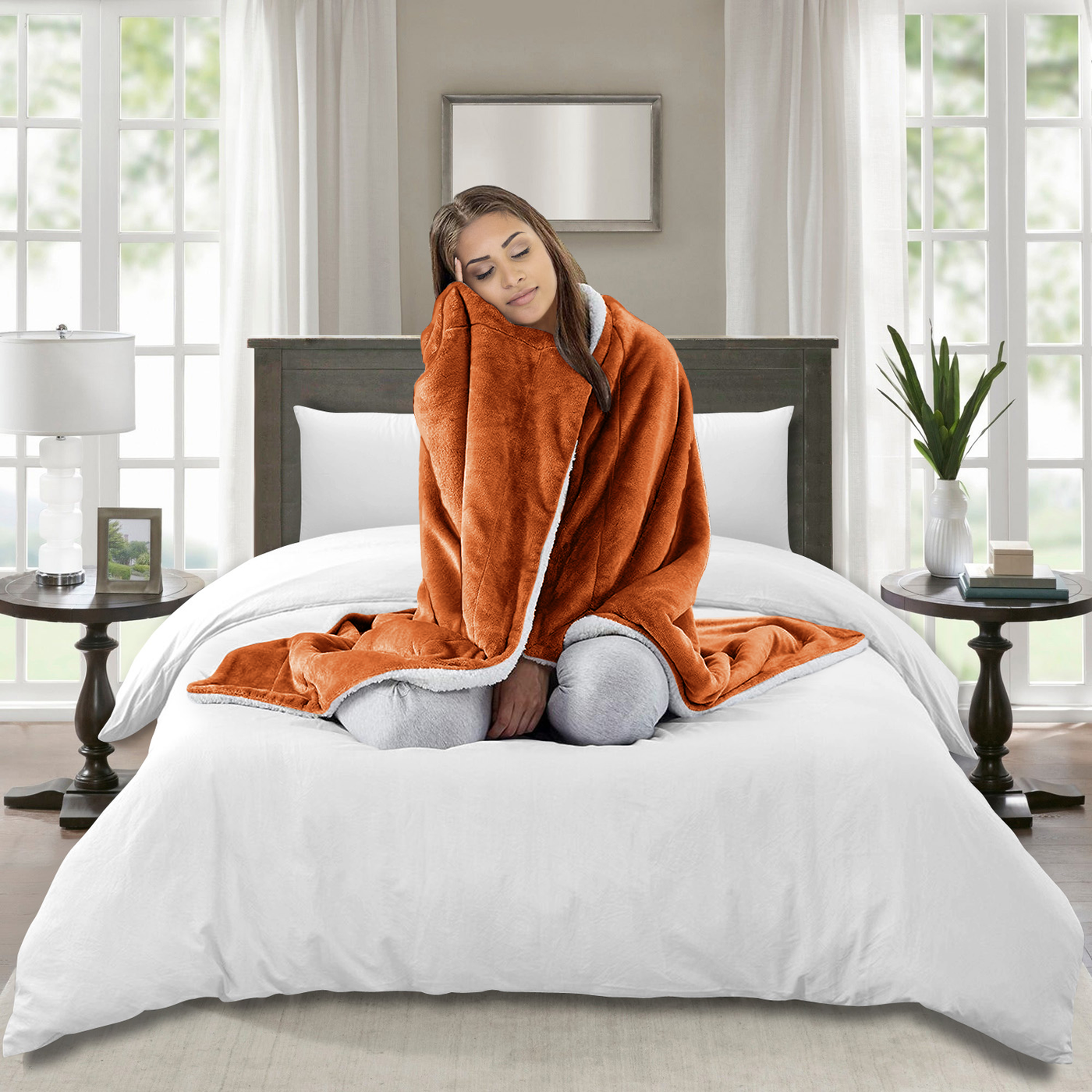 Sherpa Fleece Throw Blanket Single, Double, King