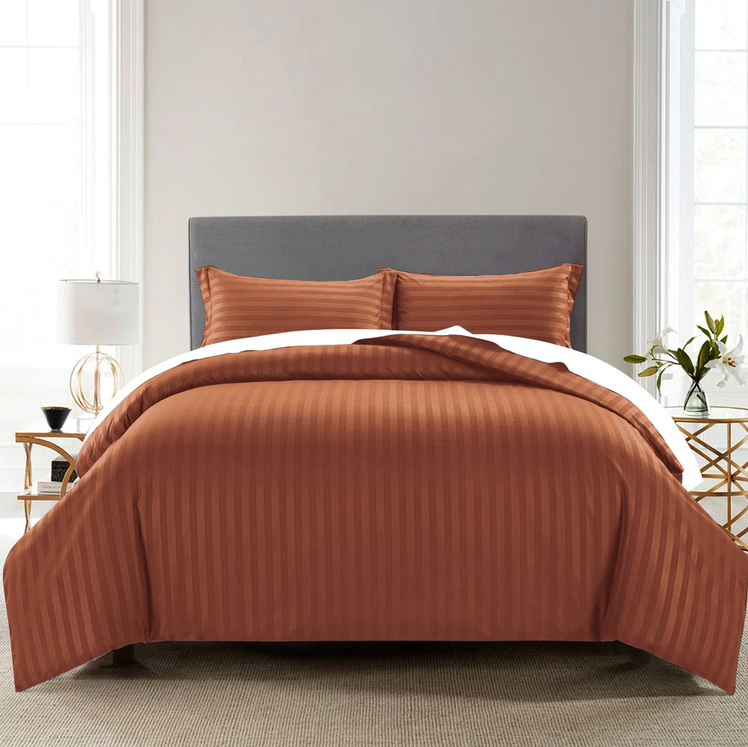 Stripe Rust Duvet Cover Set With Pillowcases